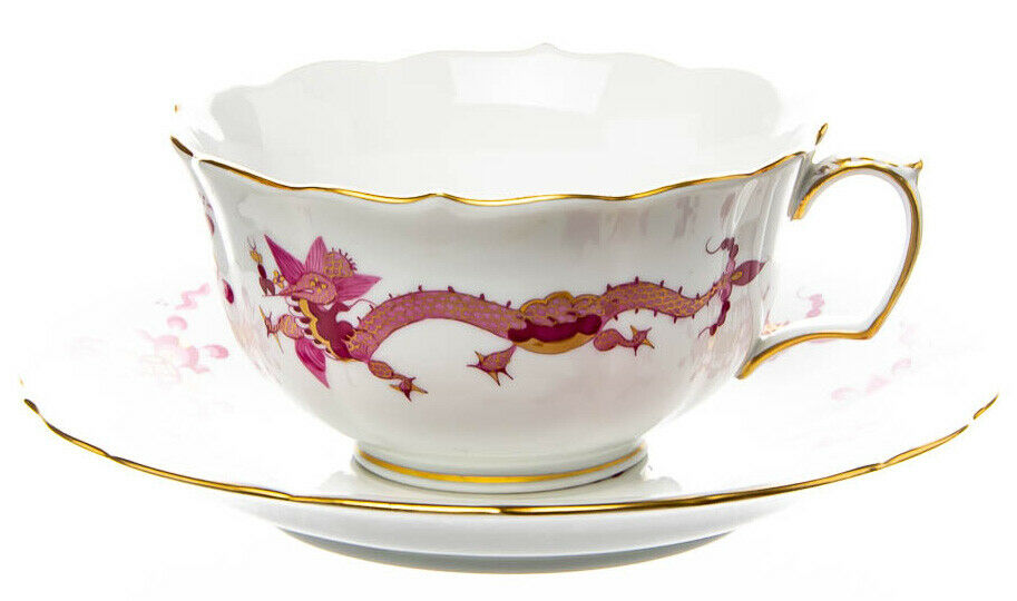 マイセン(Meissen)、ドラゴン、赤紫、カップ＆ソーサーセット、白磁、1