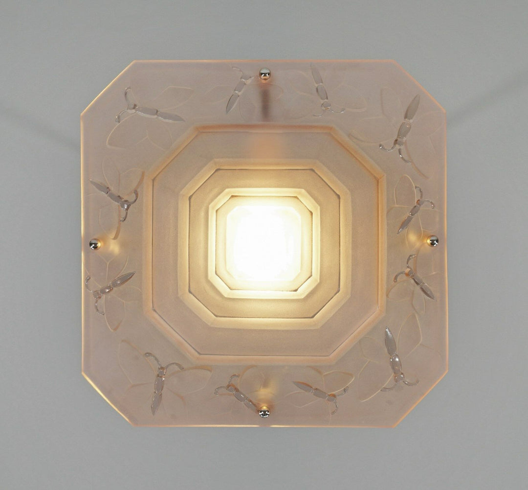 DEGUE : FRENCH 1930 ART DECO CHANDELIER .. butterflies . pendant lamp muller era