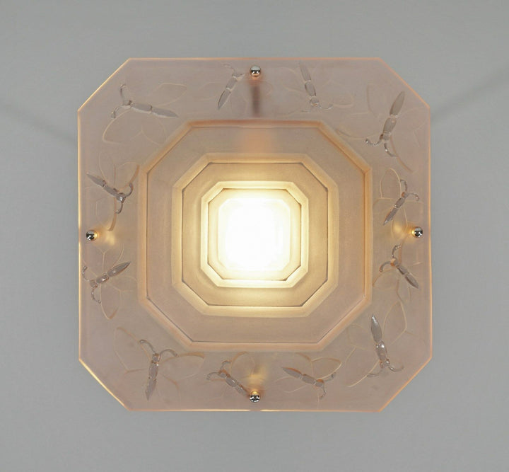 DEGUE : FRENCH 1930 ART DECO CHANDELIER .. butterflies . pendant lamp muller era