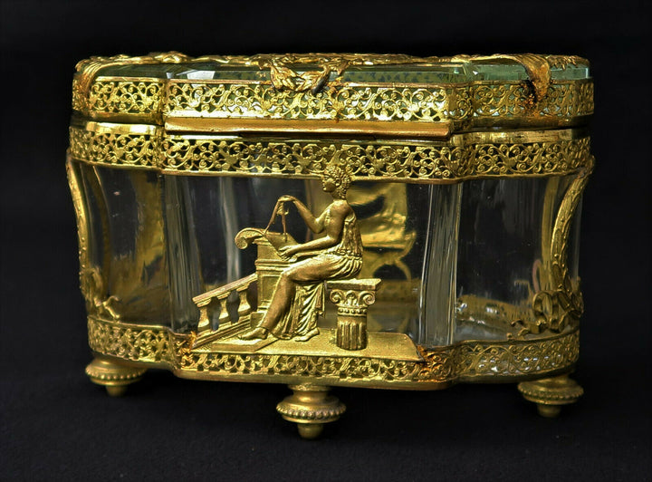 Coffret à Bijoux EMPIRE Bronze Doré Cristal Baccarat Femmes à l’Antique XIXème