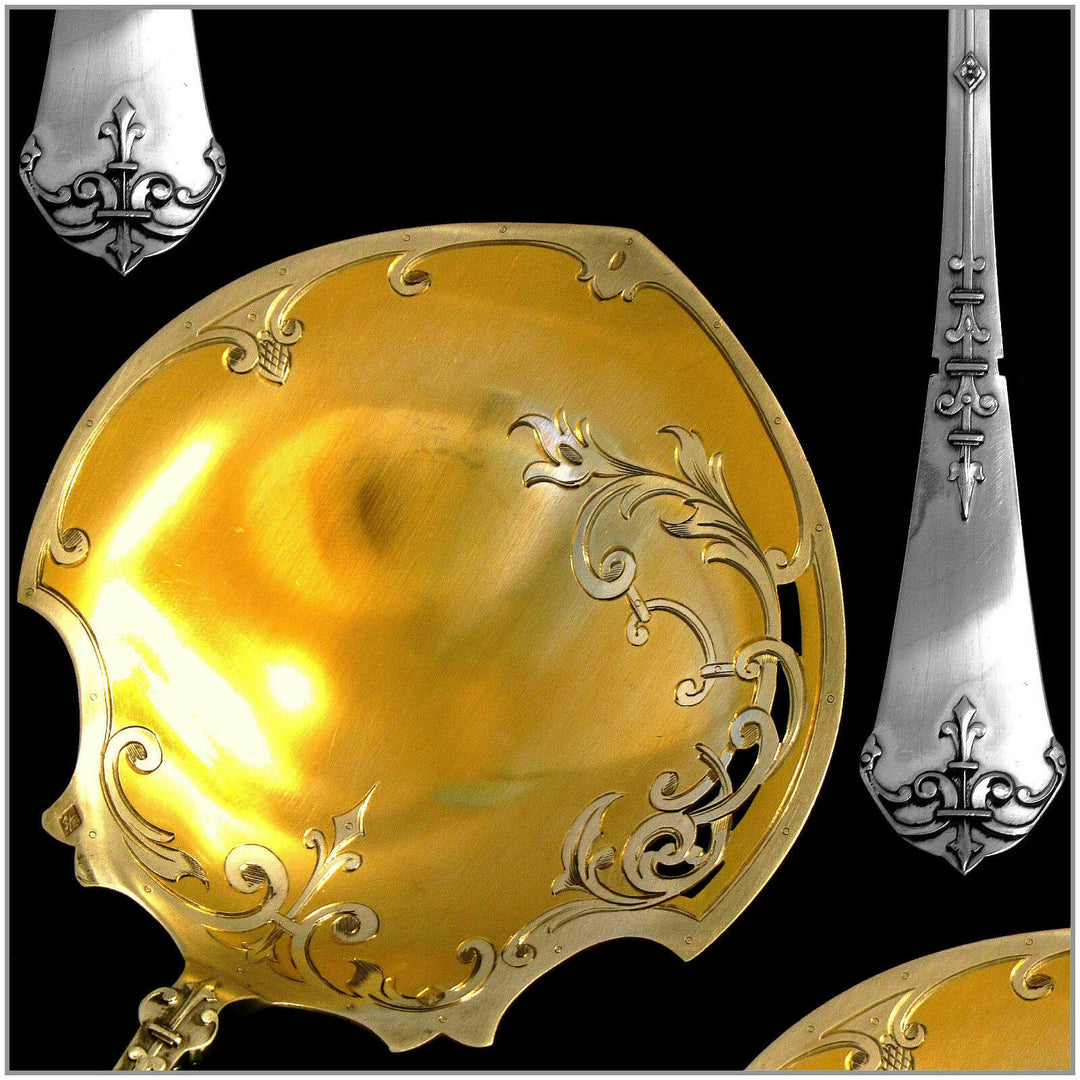Coignet Fabulous French All Sterling Silver Gold Strawberry Spoon Ferrure
