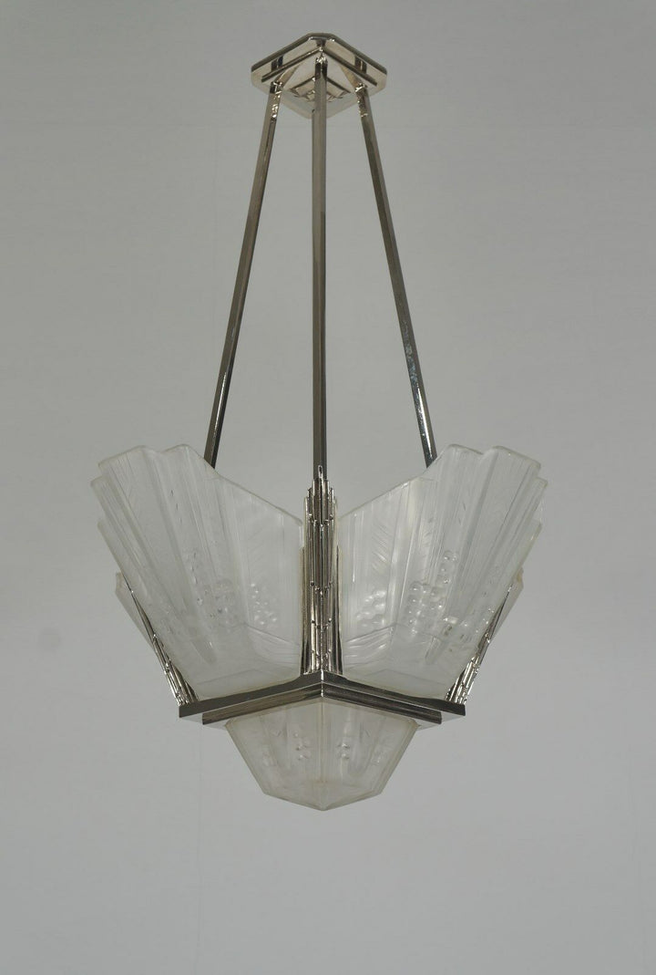 EJG : FRENCH ART DECO CHANDELIER ...........................1930 muller era lamp