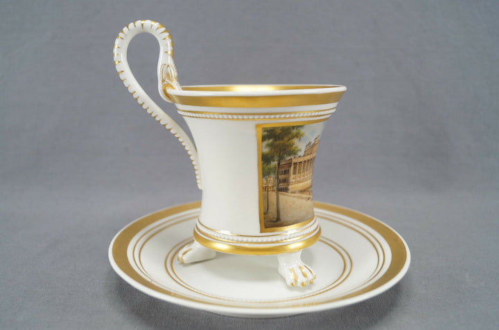 KPM Berlin Hand Painted WWI Altes Museum & Gold Snake Handle Empire Form Cup