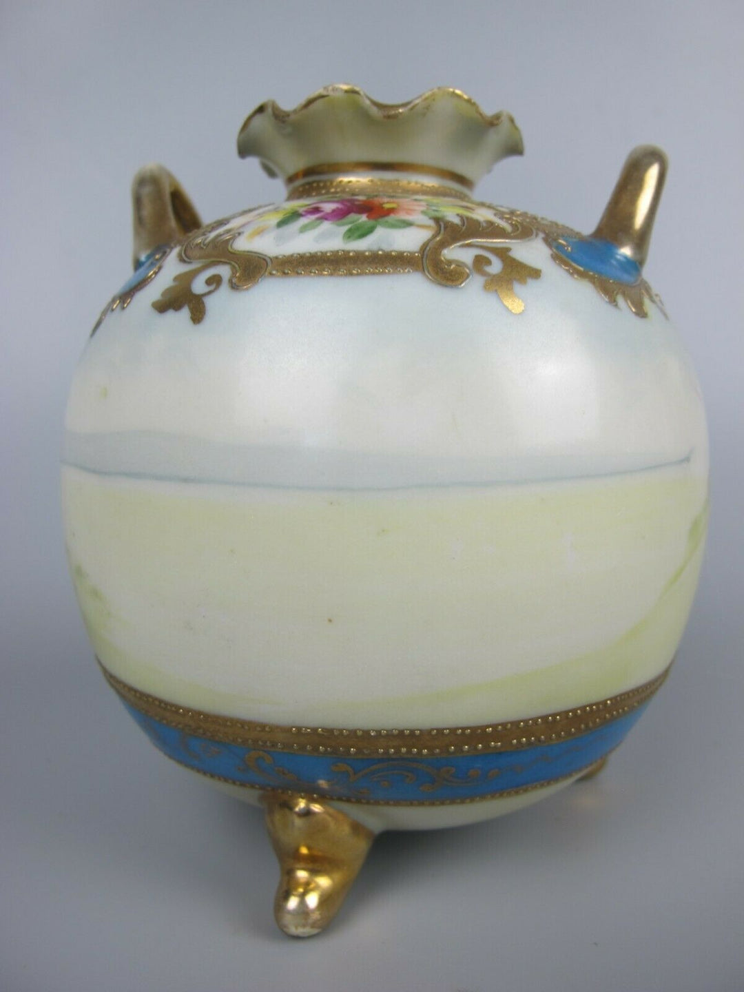 Pair of superb antique vtg Noritake rotund Vases / Urns. Hand painted blue c1910