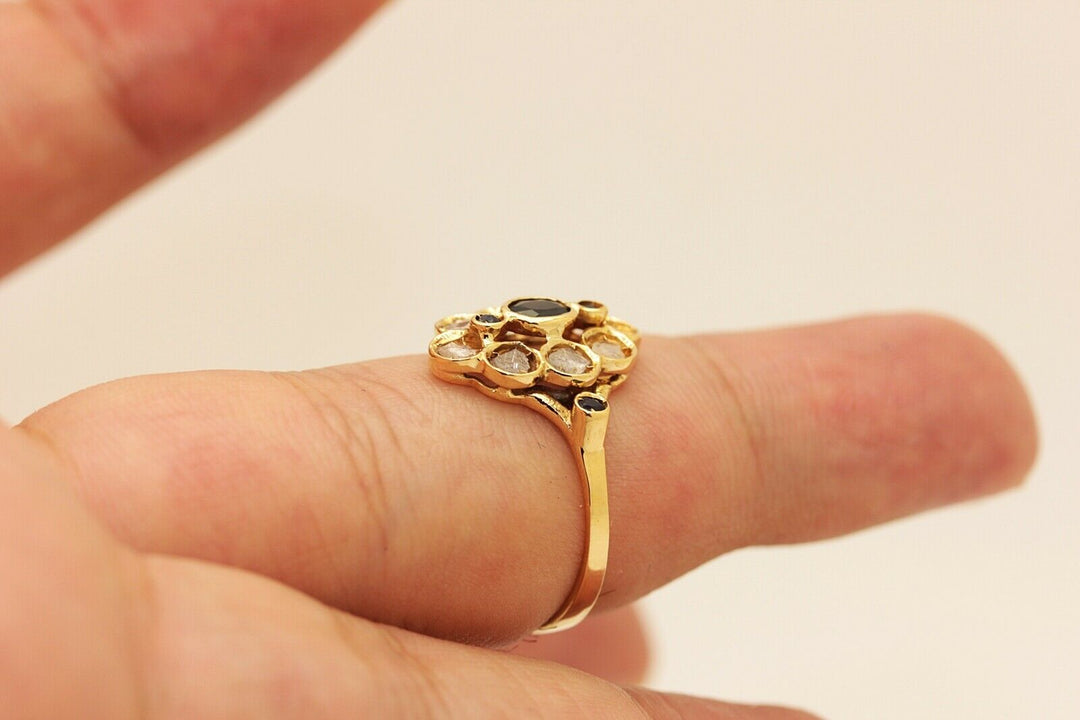 アンティーク ヴィクトリアン 18K ローズカットダイヤモンドとサファイアのナヴェットリング