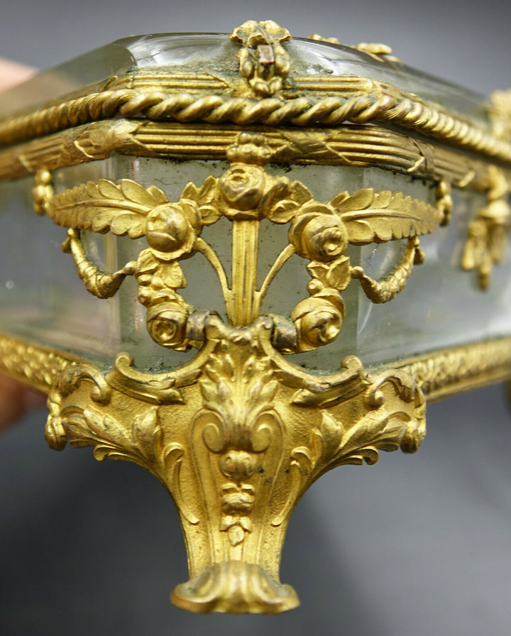 Louis XV French Baccarat Jewelry Box Crystal Ormolu Dore Bronze Rhombus Shaped