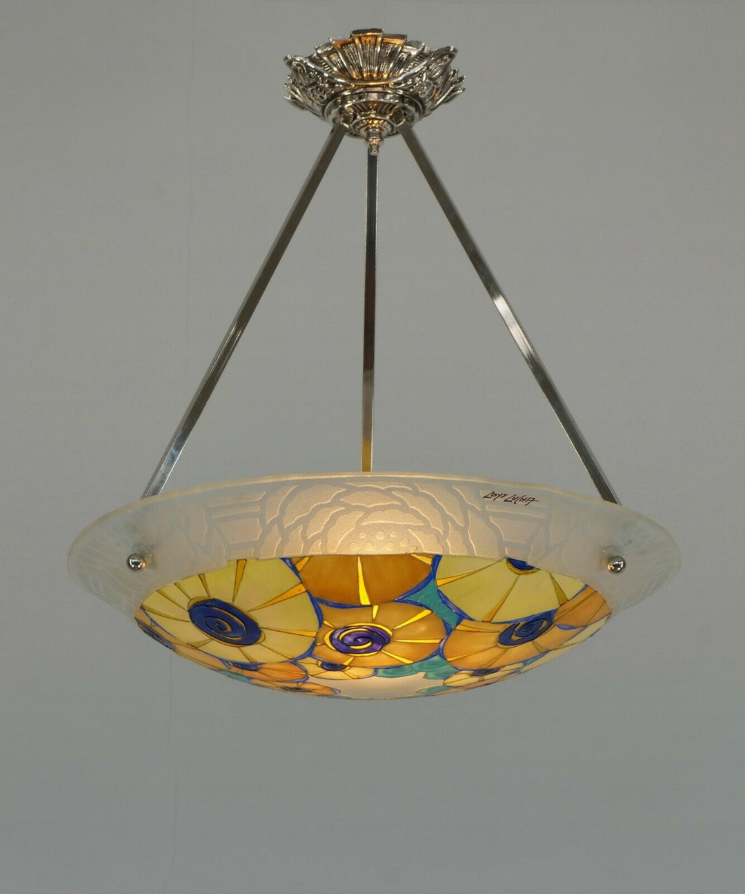 LOYS LUCHA : FRENCH 1930 ART DECO CHANDELIER ...... pendant lamp daum era France