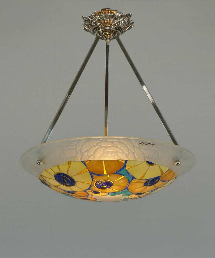 LOYS LUCHA : FRENCH 1930 ART DECO CHANDELIER ...... pendant lamp daum era France