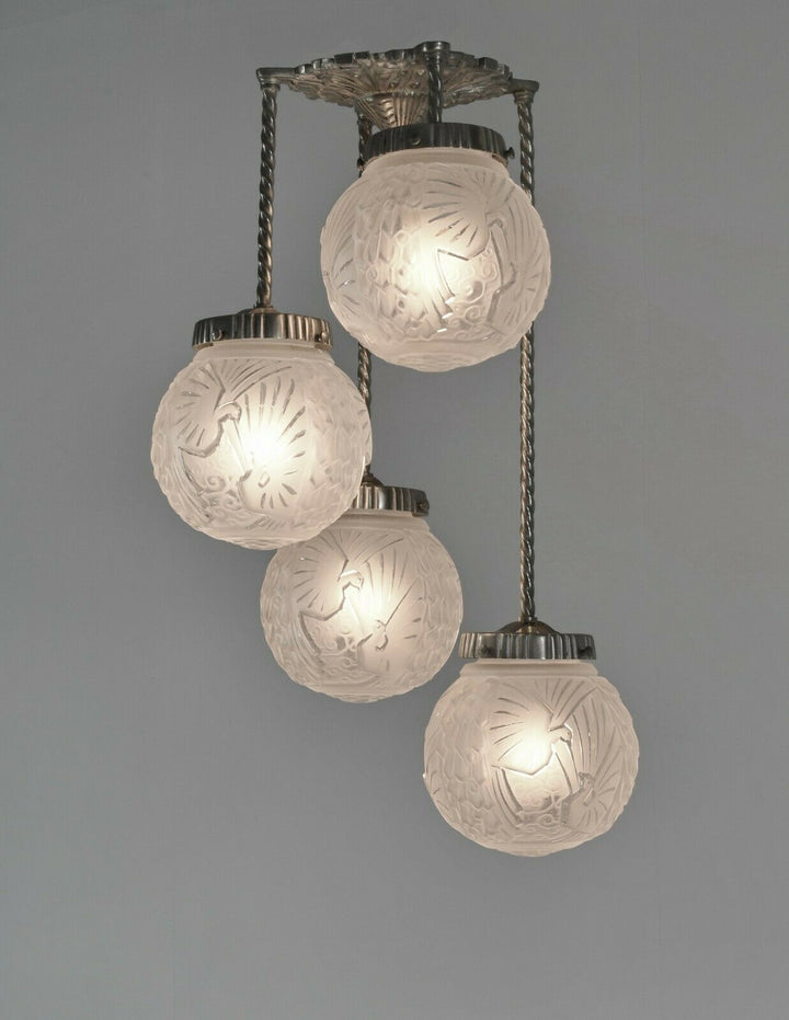 MULLER FRERES: FRENCH 1930 ART DECO CHANDELIER ...... lamp degue era France