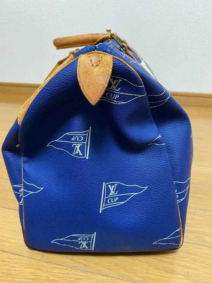 LOUIS VUITTON KEEPALL 45 BAG CUP 1992 BLUE LEATHER VINTAGE Boston