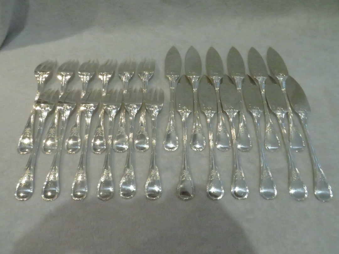 early 20th c french 950 silver 12p fish cutlery set Puiforcat Louis XVI st ety
