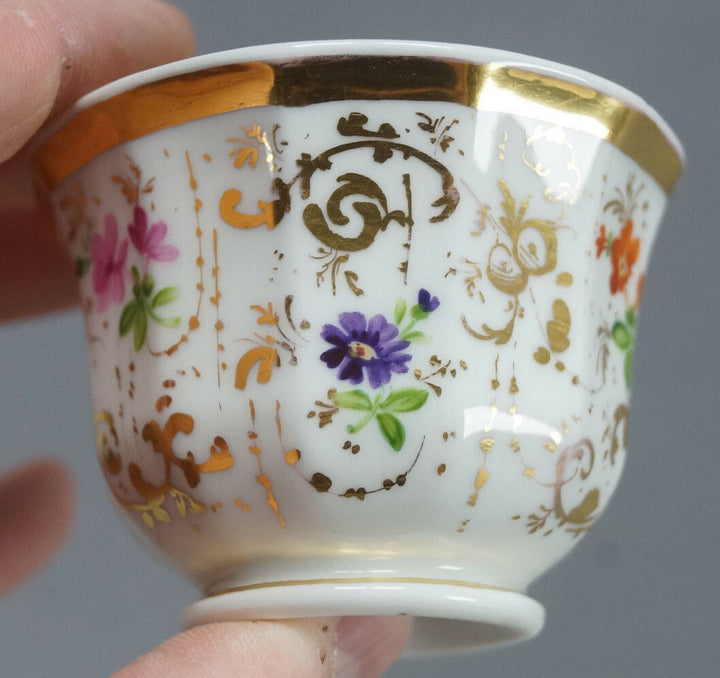 KPM Berlin Hand Painted Multicolor Floral & Gold Demitasse Cup & Saucer C. 1840s