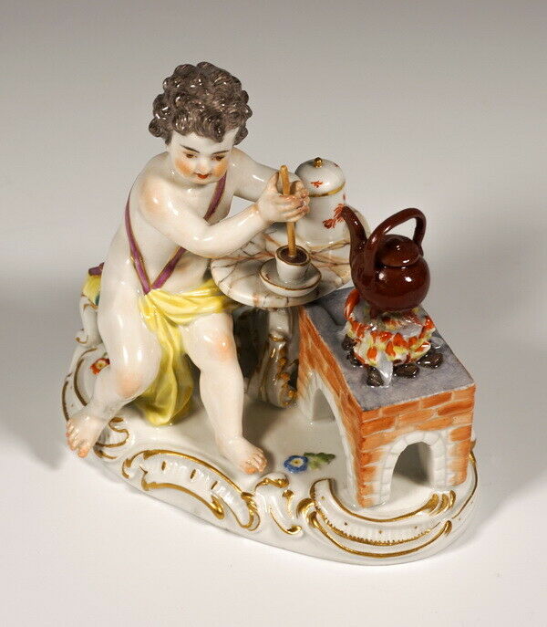 マイセン人形(MEISSEN)四元素シリーズ火の寓意「チョコレートを作るキューピッド」