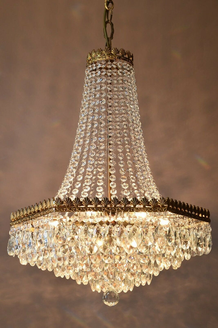 Rare Vintage Lighting French Empire Crystal Chandelier Antique Old Lamp Pendant