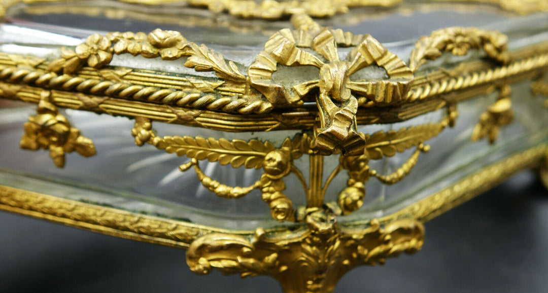 Louis XV French Baccarat Jewelry Box Crystal Ormolu Dore Bronze Rhombus Shaped