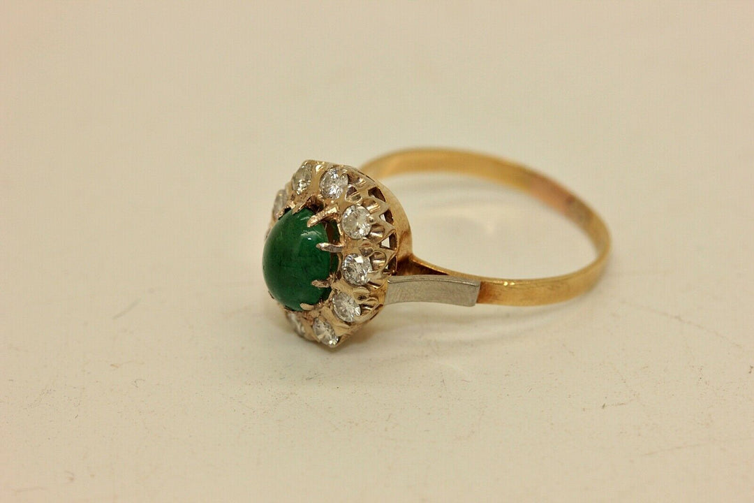 アンティーク オリジナル 18K ナチュラルダイヤモンドとエメラルドのロシアンリング