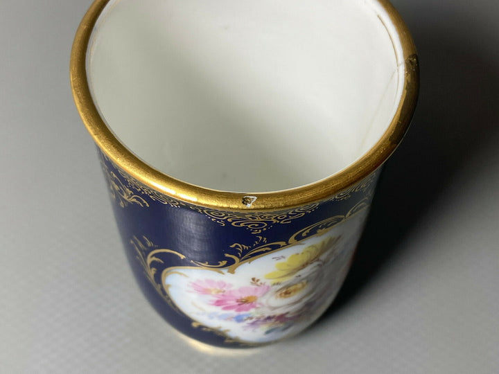 MEISSEN GEDECK BECHER UT KOBALTBLAU WATTEAUMALEREI BLUMEN GOLD 1.WAHL BESTOSSEN