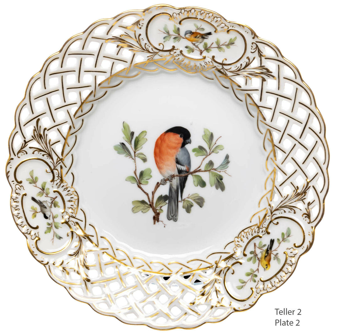 Durchbruchteller Vogel auf Ast Meissen Neuer Ausschnitt 1. Wahl 1850-1924 20,5cm