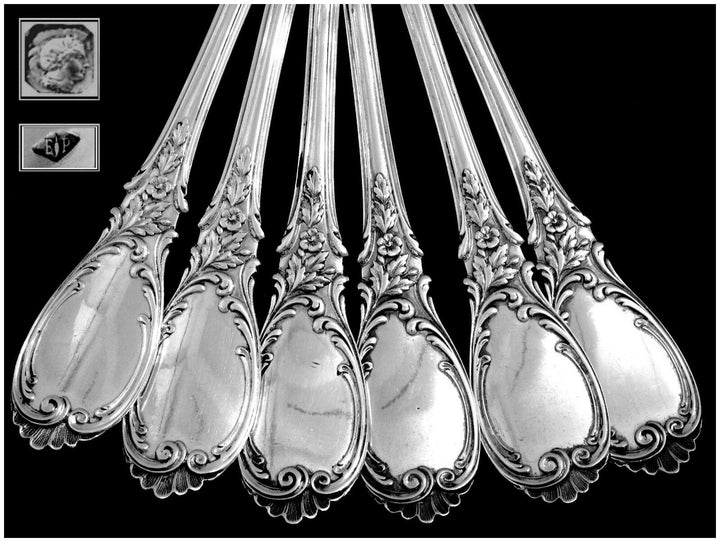 Puiforcat Fabulous French Sterling Silver Dinner Flatware Set 12 pc Roses