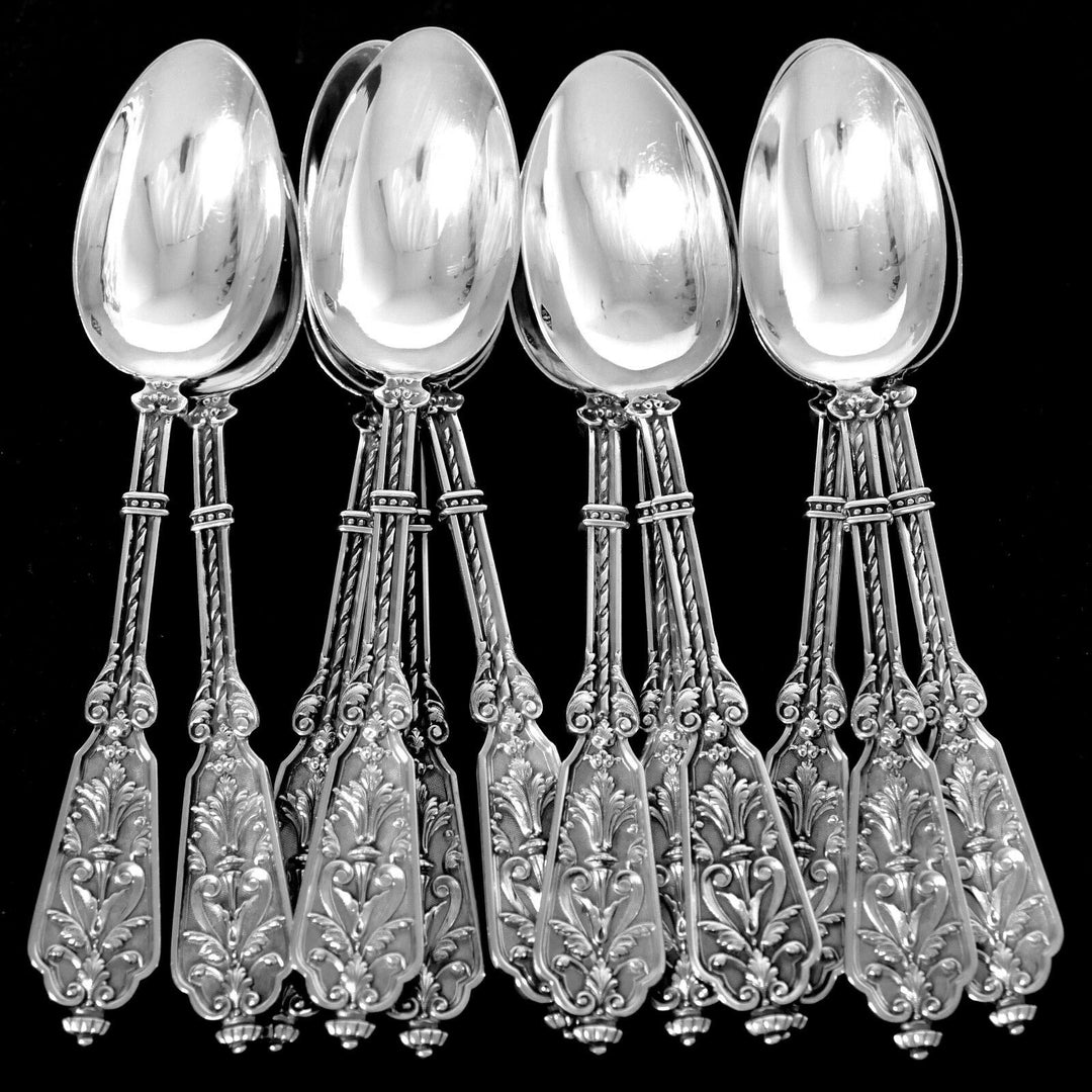 Puiforcat Rare French Sterling Silver Tea Spoons Set, Original Box, Renaissance
