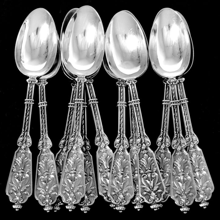 Puiforcat Rare French Sterling Silver Tea Spoons Set, Original Box, Renaissance