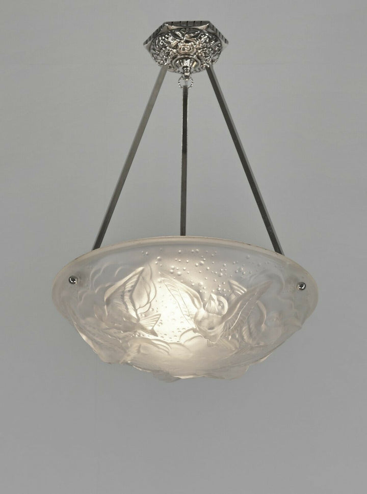 MULLER FRERES : FRENCH 1930 ART DECO PENDANT CHANDELIER . lamp France degue era