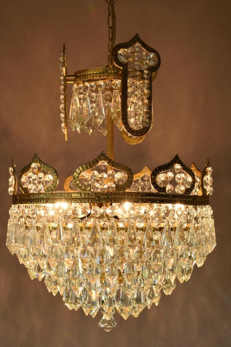 Vintage Crystal Chandelier Antique Lighting Pendants Lamp Handmade French Brass