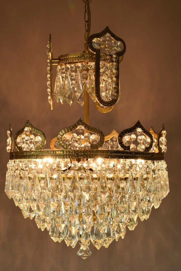 Vintage Crystal Chandelier Antique Lighting Pendants Lamp Handmade French Brass