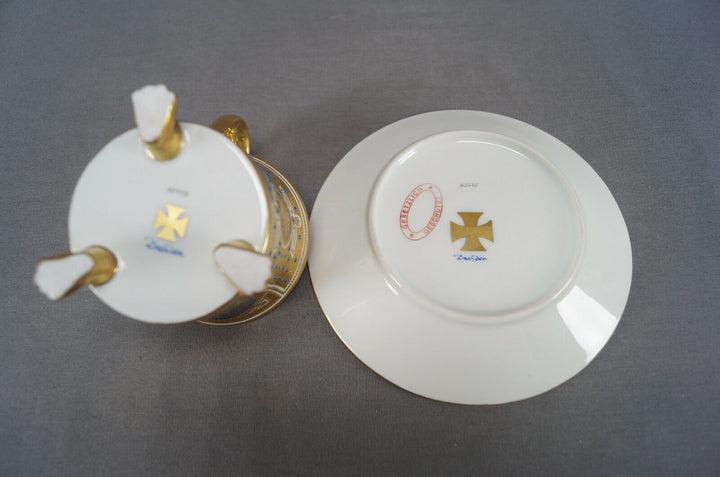 Dresden Hand Painted Wilhelm I Portrait Gold & Jeweled Empire Form Cup & Saucer