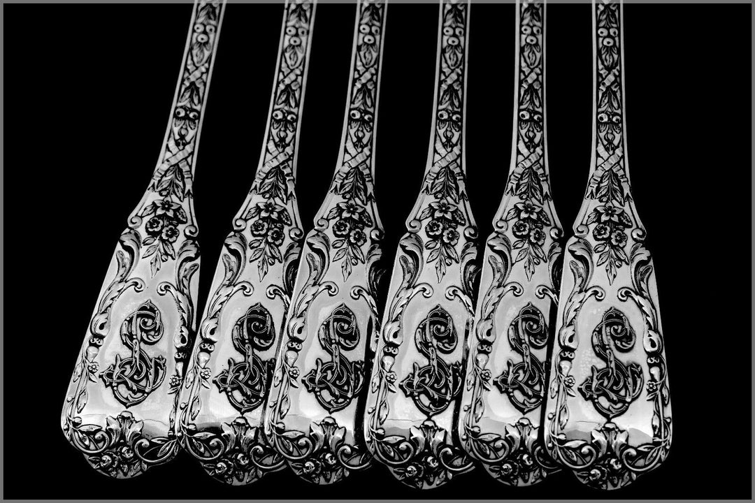 Cardeilhac French Sterling Silver Dinner Forks Set 6 Pc Neoclassical