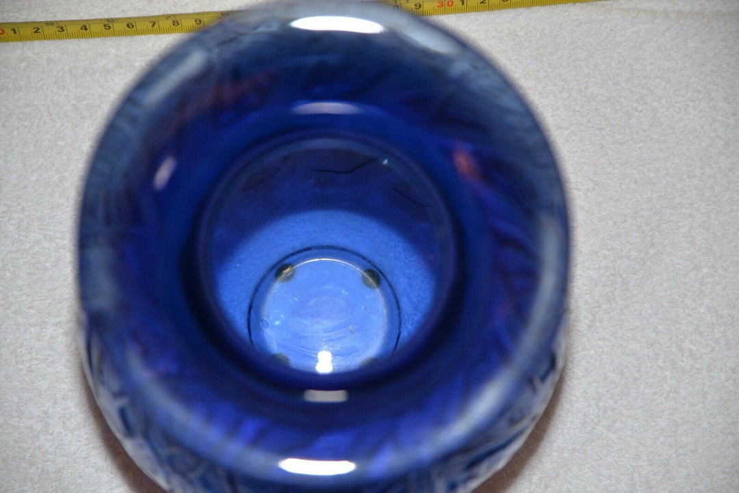 RENE LALIQUE CRYSTAL VASE RARE NYMPHALE 1992 SAPPHIRE BLUE 8.5' MINT BUTTERFlIES