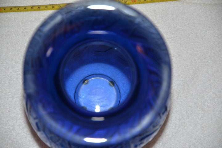 RENE LALIQUE CRYSTAL VASE RARE NYMPHALE 1992 SAPPHIRE BLUE 8.5' MINT BUTTERFlIES