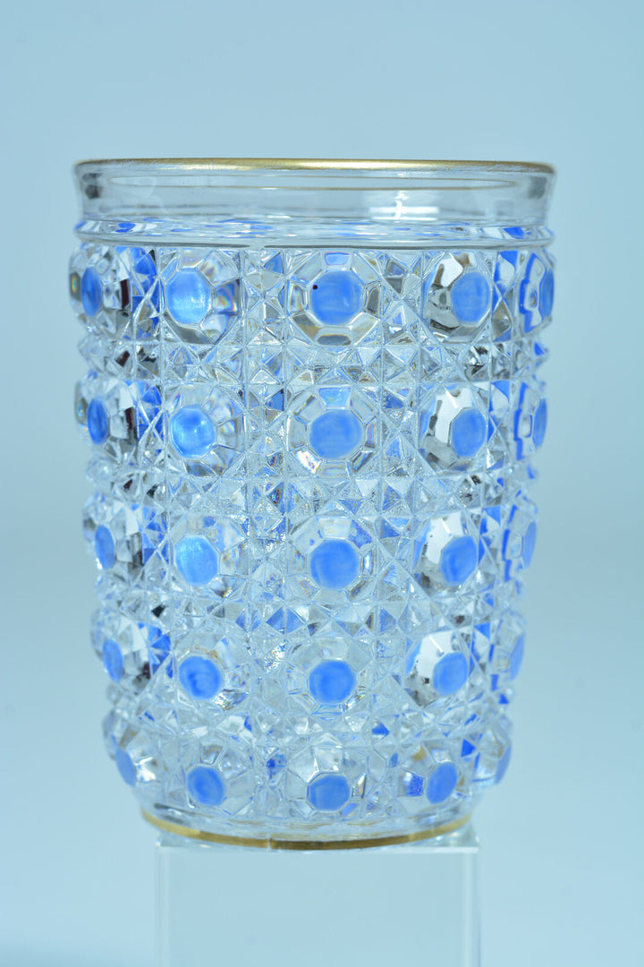 Gobelet verre de service cristal Baccarat Diamants Pierreries doublé bleu / or