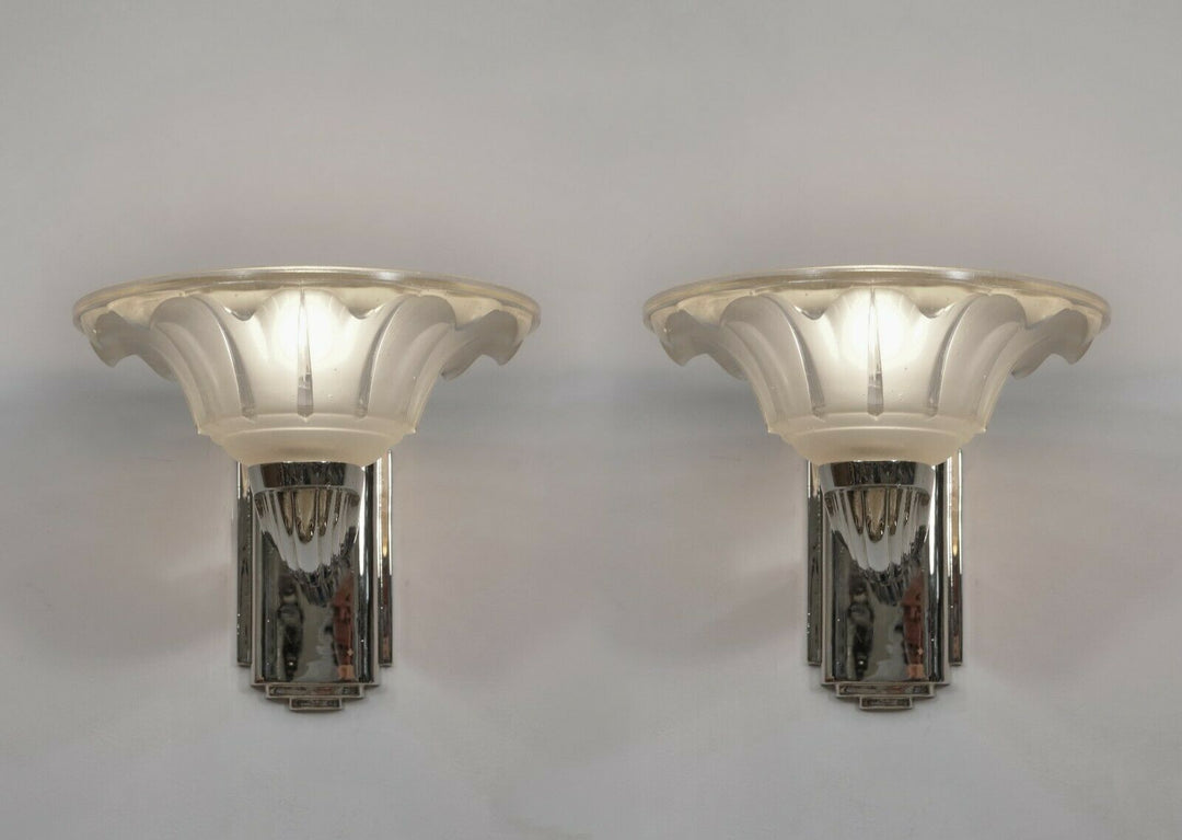 EZAN : a pair of French 1930 Art Deco wall sconces ......... EJG Gauthier France