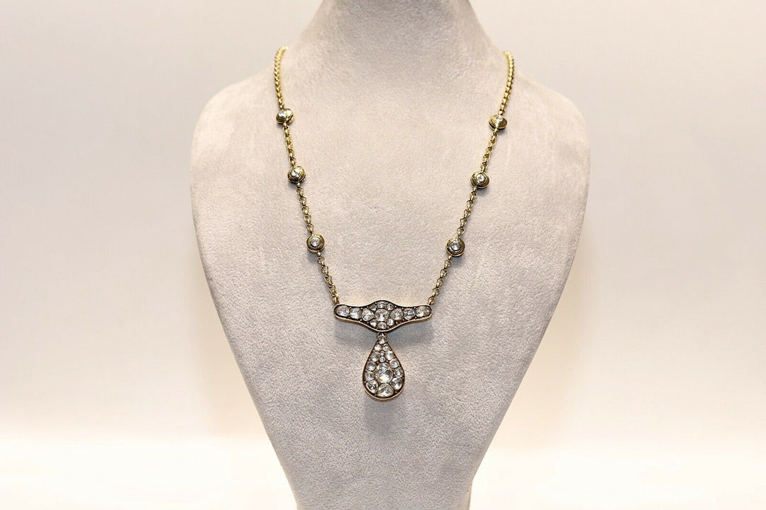 アンティーク ヴィクトリアン 18K 涙のモチーフ ナチュラルダイヤモンドのネックレス