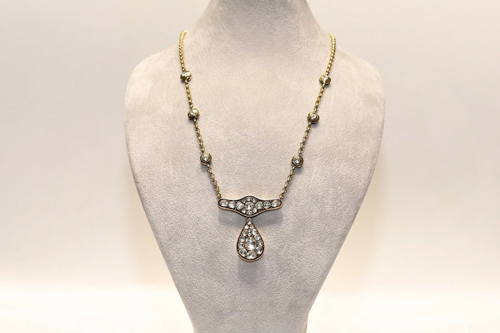 アンティーク ヴィクトリアン 18K 涙のモチーフ ナチュラルダイヤモンドのネックレス
