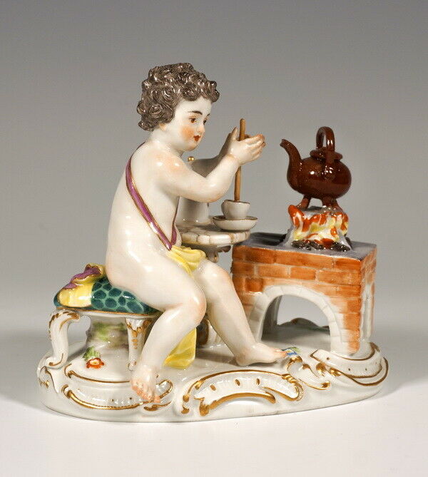 マイセン人形(MEISSEN)四元素シリーズ火の寓意「チョコレートを作るキューピッド」