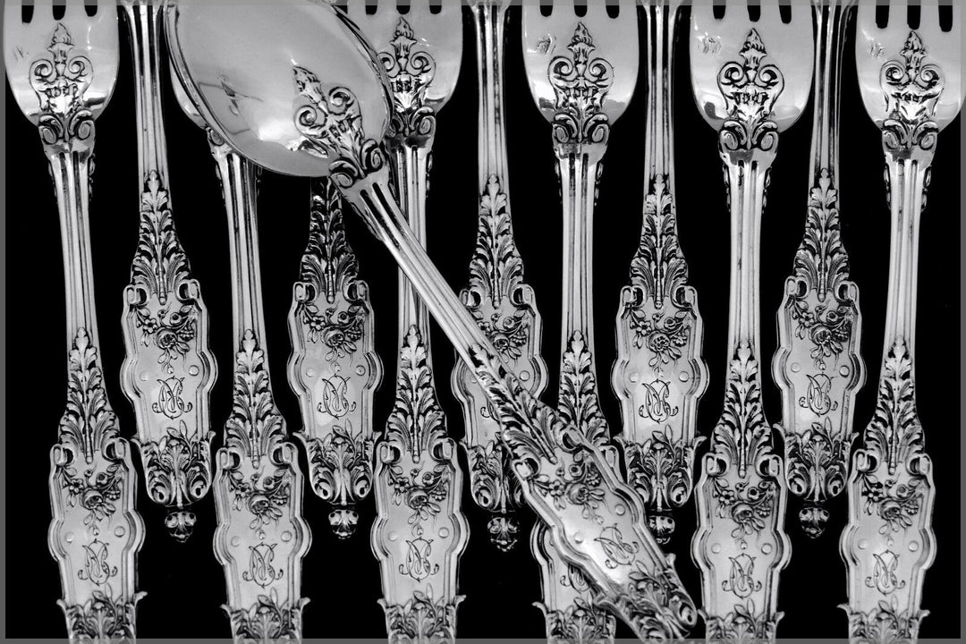 Puiforcat Fabulous French Sterling Silver Flatware Set 12 Pc Acanthus