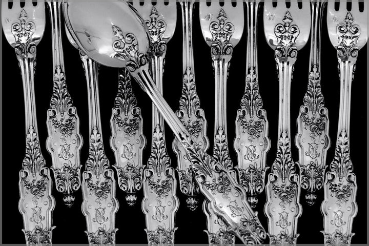 Puiforcat Fabulous French Sterling Silver Flatware Set 12 Pc Acanthus