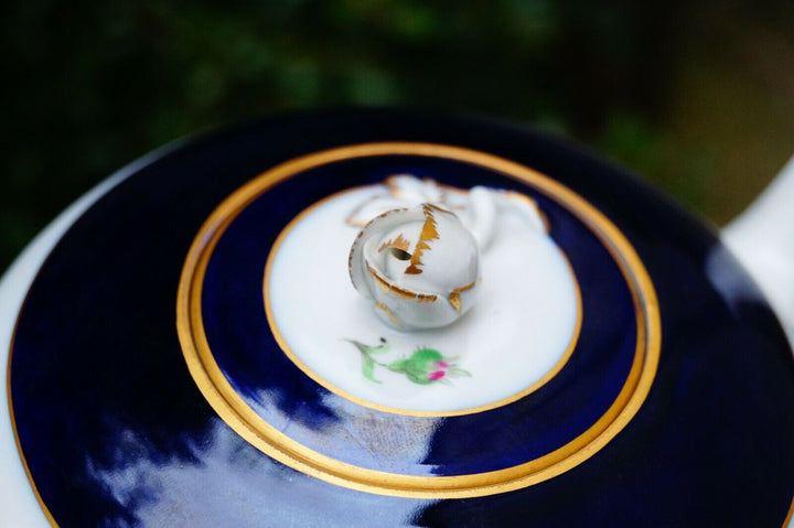 Meissen handpainted blue cobalt red rose tea set for 6 persons