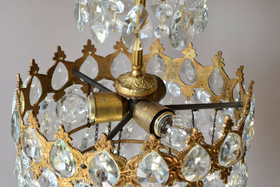 Brass Vintage Crystal Chandelier, Antique Lighting Bridal Lamp French Lustre