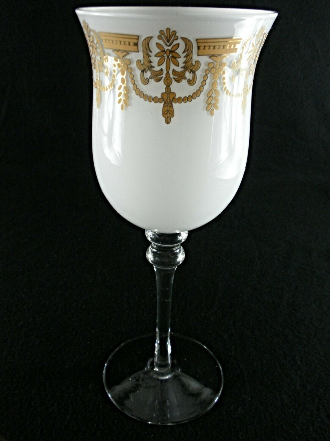 Rare Antique BACCARAT Clear & Opaline Crystal Chalice w/ Gold Hand Paintings