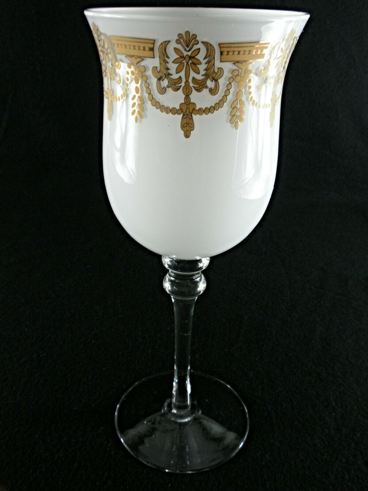 Rare Antique BACCARAT Clear & Opaline Crystal Chalice w/ Gold Hand Paintings