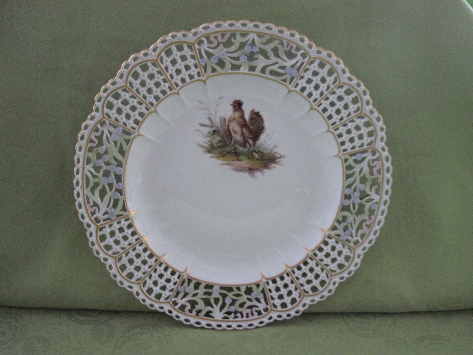 マイセン(Meissen)、飾り皿、透かし皿、ニワトリ、2級品