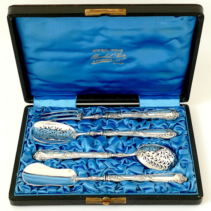 Soufflot French All Sterling Silver Dessert Hors d'Oeuvre Set 4 Pc, Original Box