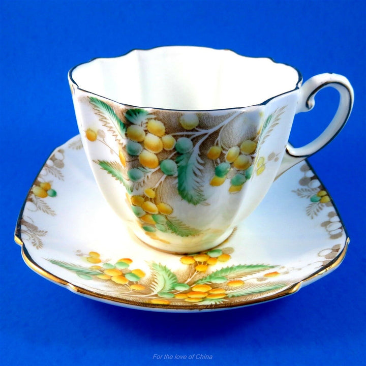 パラゴン　ヴィンテージ　イエロー＆グリーンアカシアの花　カップ&ソーサー