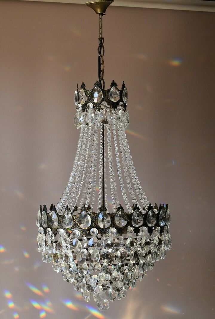Two Matching Antique Vintage Crystal Chandeliers, Ceiling Lighting, pendants