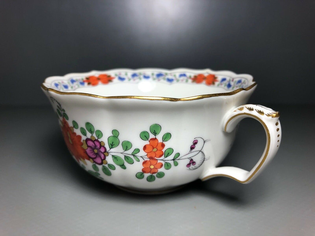 MEISSEN TASSE UND DESSERTTELLER INDISCHE MALEREI BUNT BLUMEN KAKIEMON GOLD