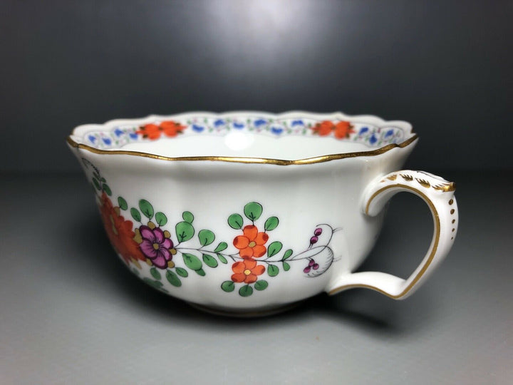 MEISSEN TASSE UND DESSERTTELLER INDISCHE MALEREI BUNT BLUMEN KAKIEMON GOLD