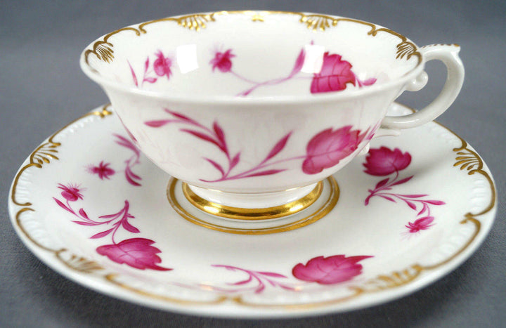 KPM Berlin Hand Painted Pink Floral Leaves & Gold Tea Cup Circa 1837 - 1844